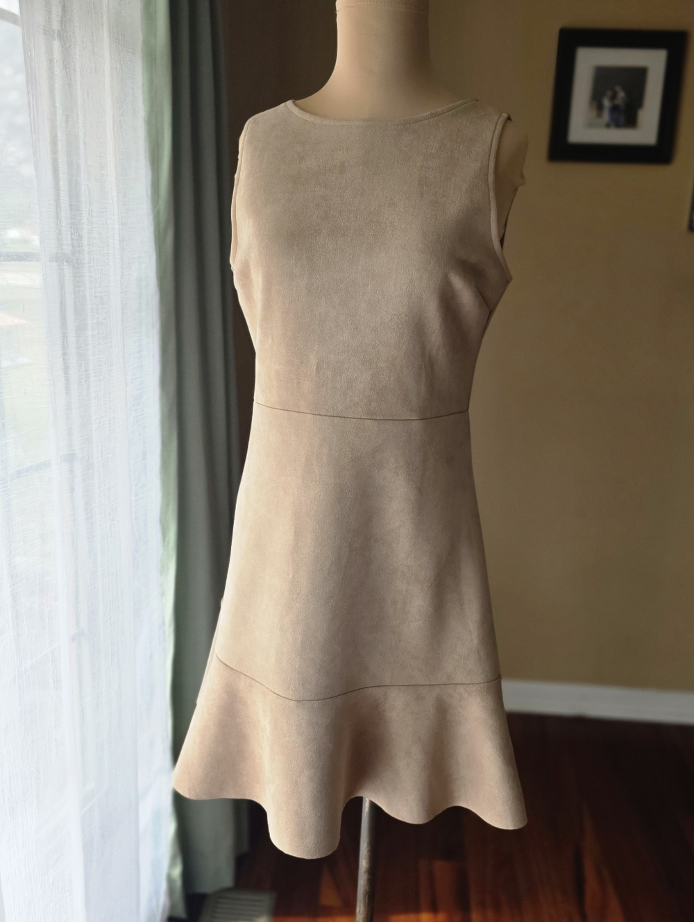 She + Sky Nude Faux Suede Ruffle Hem Sleeveless Mini Dress - Size L